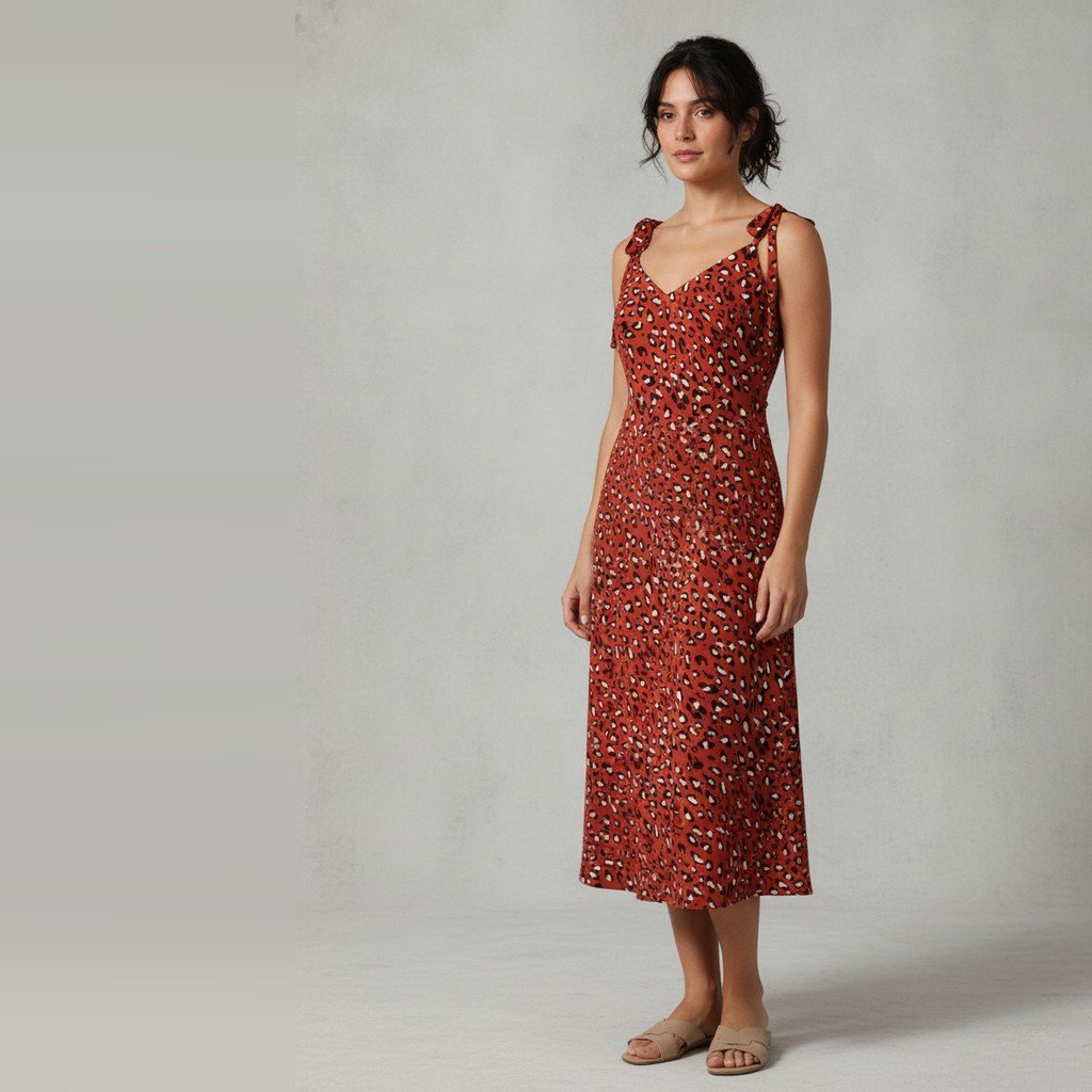[5046] Vestido Largo bordó y animal print con tirantes talle S