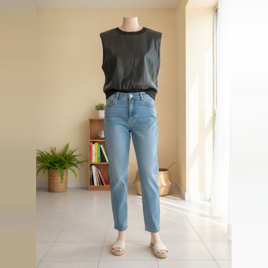 [5067] blusa Sin marca Sin manga negro Liso talle XS de cuero