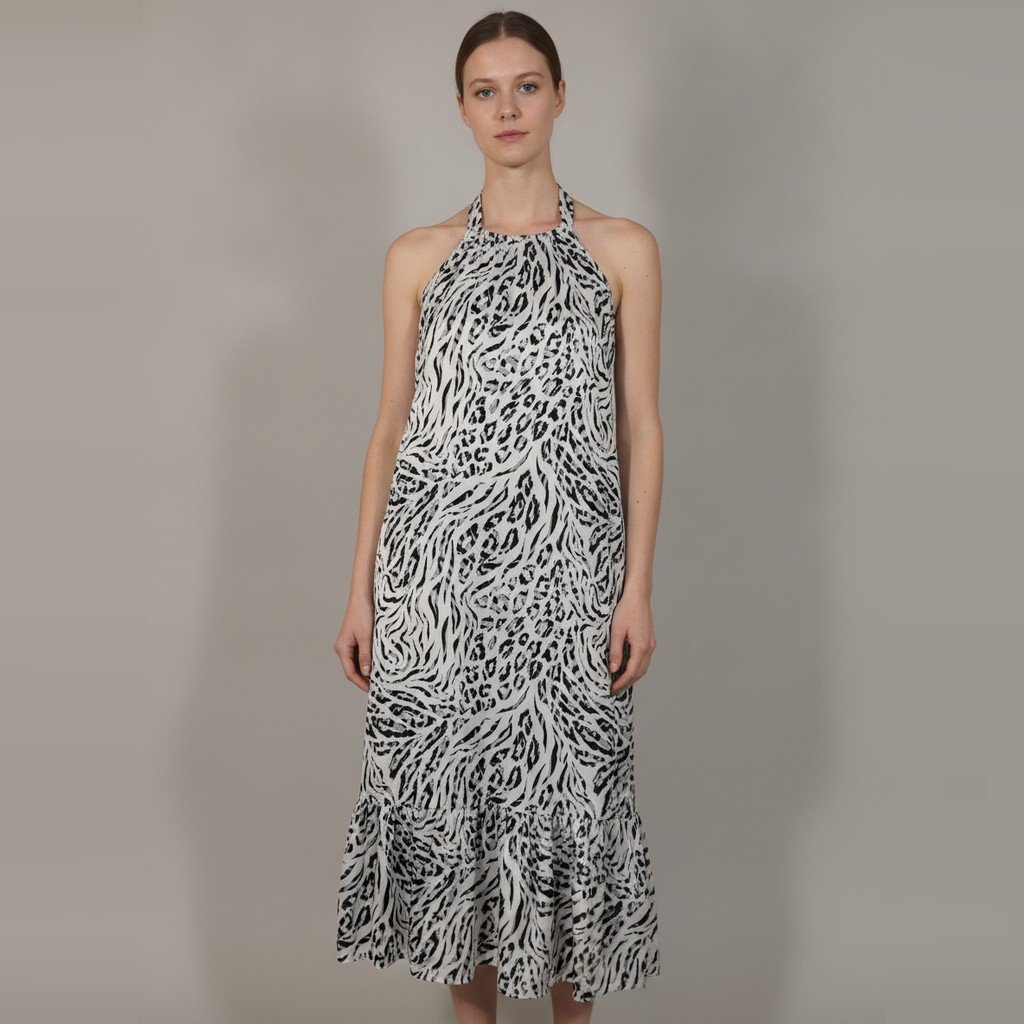 [5071] Vestido Sin marca negro blanco Estampado talle G de cebra