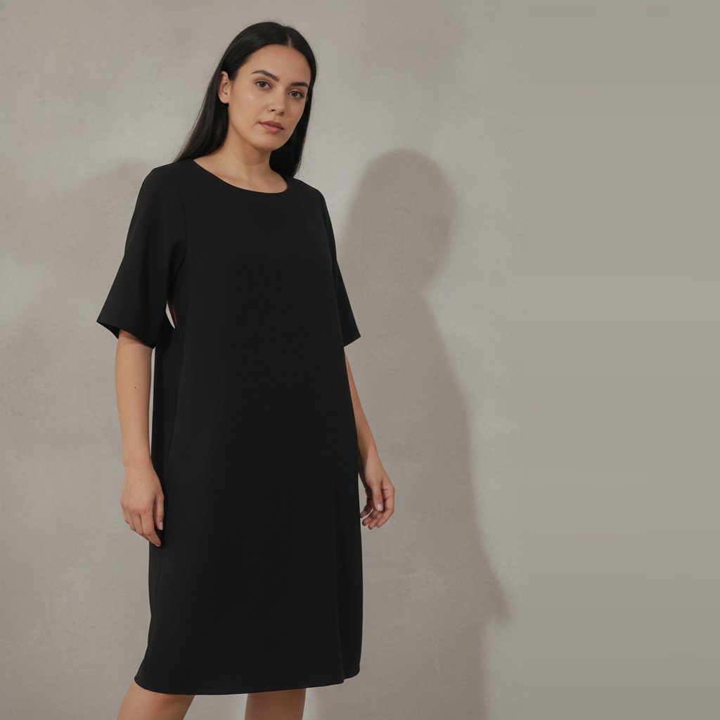 [5072] Vestido Sin marca negro Liso talle 36 corto