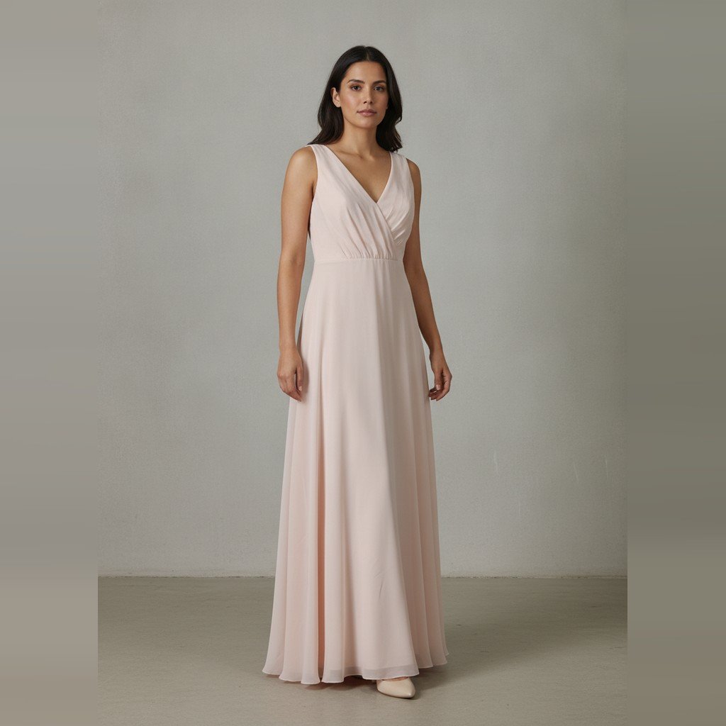 [5130] Vestido Sin marca Largo rosa pastel Liso talle L sin manga