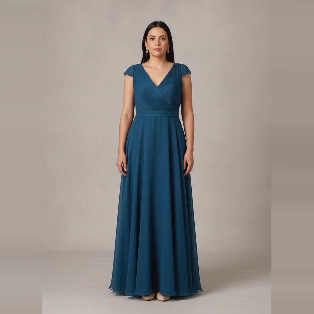[5133] Vestido Sin marca Largo azul marino corte V manga corta