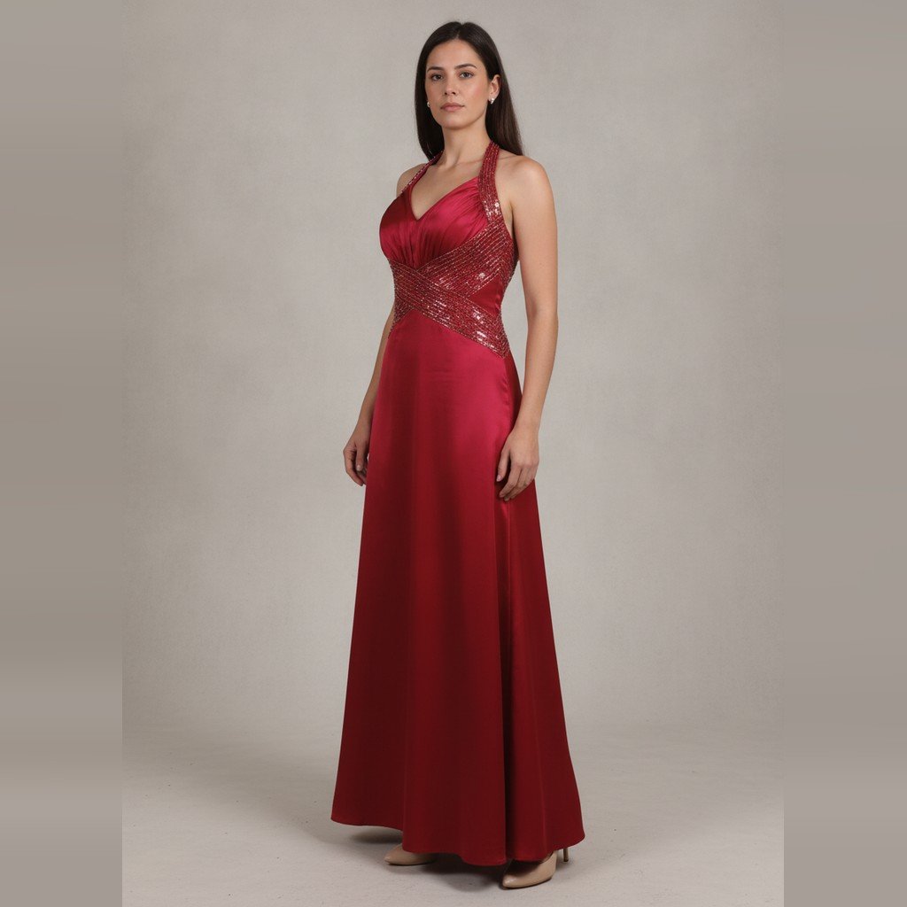 [5153] Vestido Sin marca Largo bordó con detalle de pedreria talle M espalda abierta