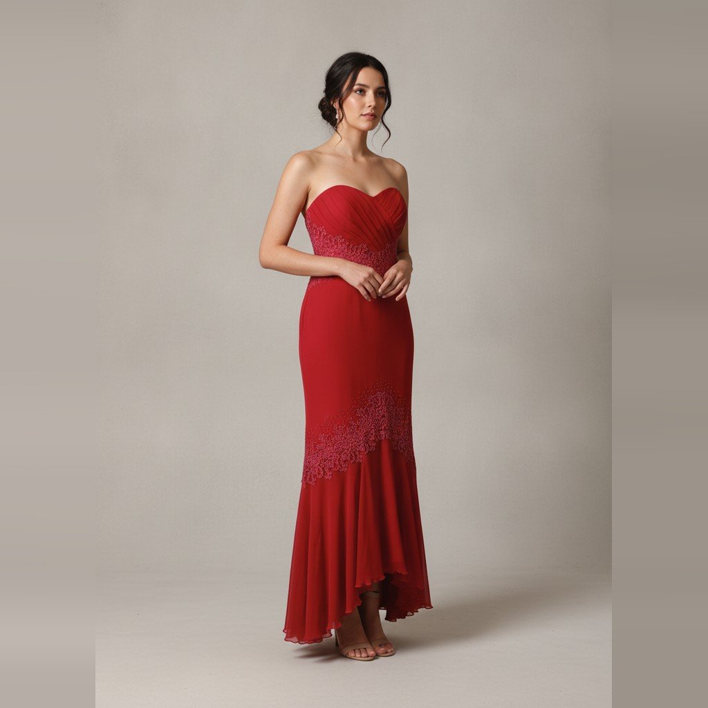 [5155] Vestido Sin marca Largo bordó con detalle de pedreria talle P sin manga