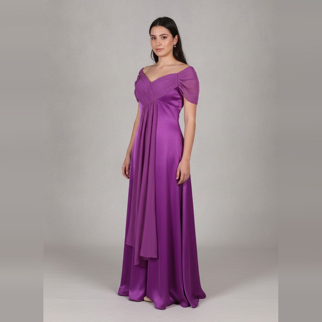 [5161] Vestido Sin marca Largo morado y morado con lazo talle G sin maga