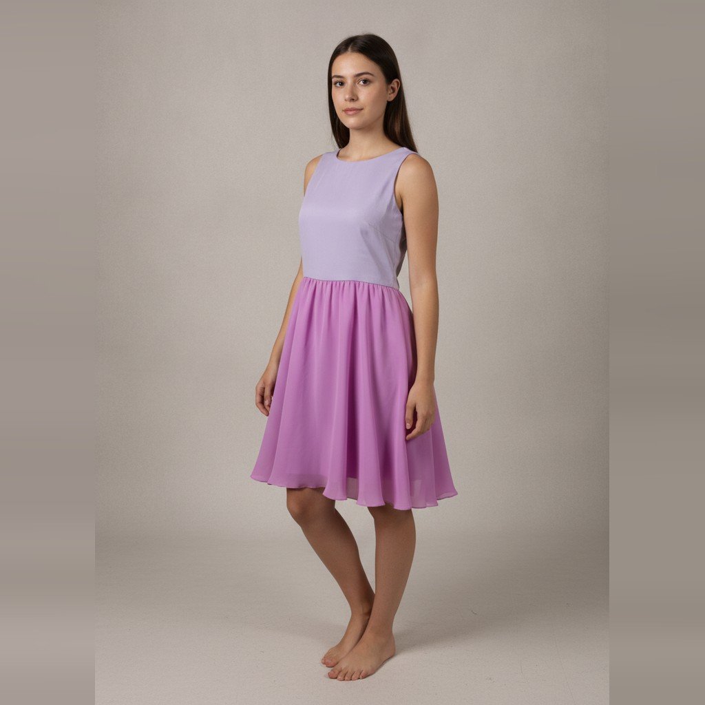 [5137] Vestido Sin marca corto morado y lila pastel talle M sin manga