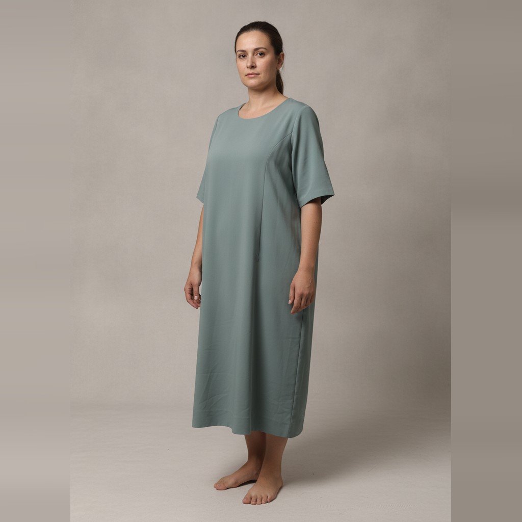 [5138] Vestido Sin marca Largo verde menta Liso talle G manga corta
