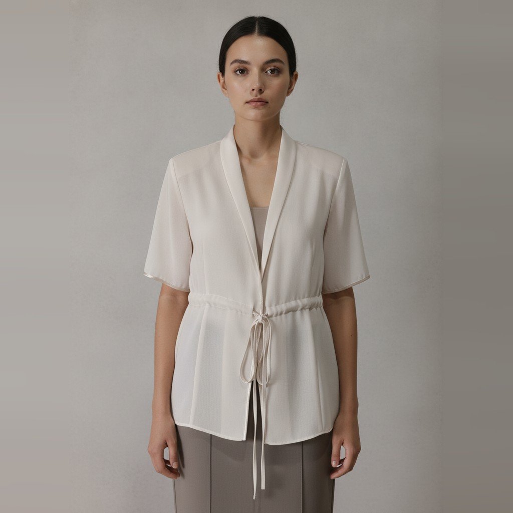 [5140] Blusa Sin marca manga corta beige Transparente talle M con hombreras