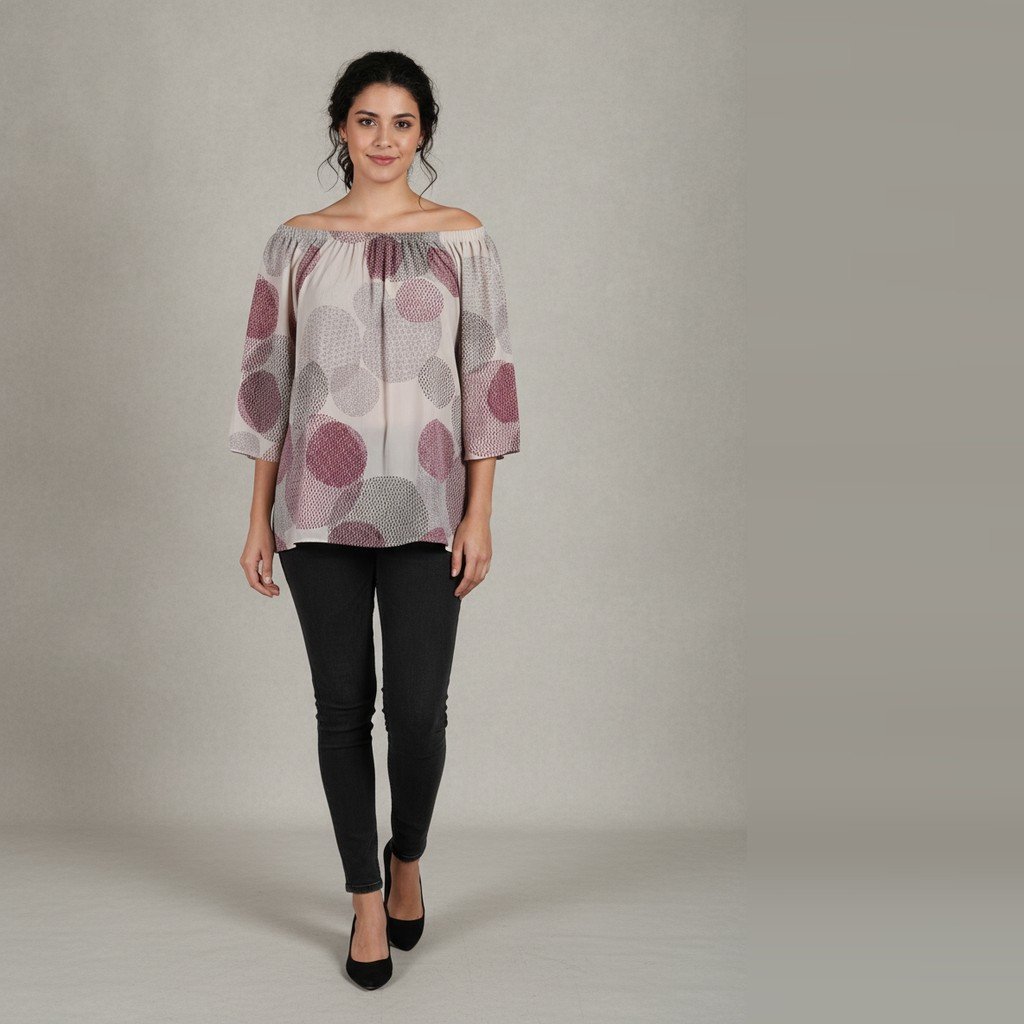 [5149] Blusa Espressa Manga 3/4 beige y bordó con estampado talle G