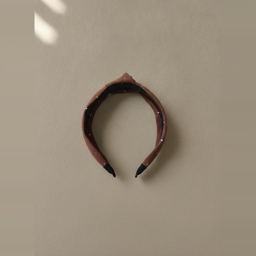 [5188] Accesorio marrón y con brillitos plateados vincha 