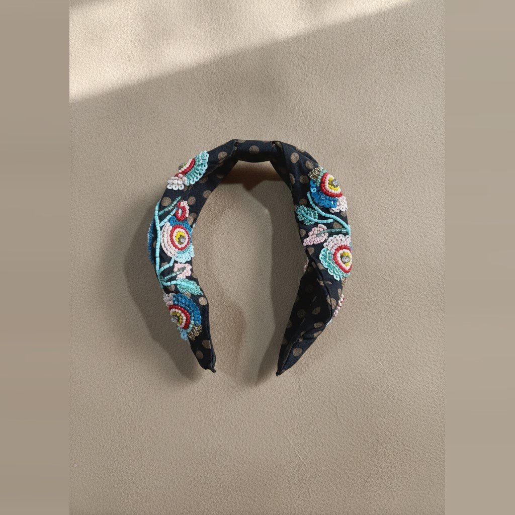[5189] Accesorio negro y marrón con detalle de lentejuelas vincha 