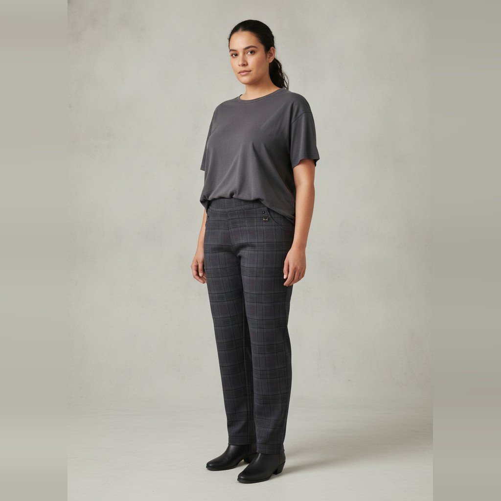 [5108] Pantalón Sin marca Largo gris y negro a rayas talle 4XL