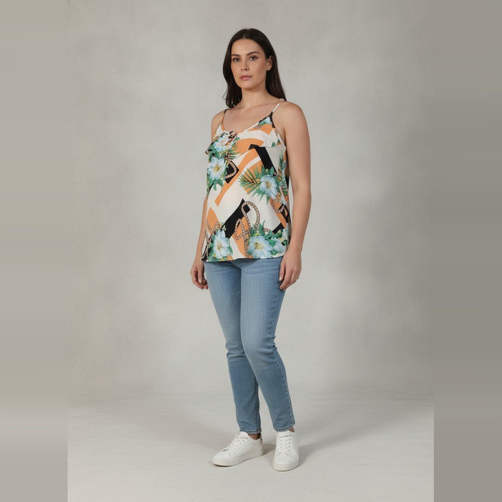 [5085] Blusa Sin marca Sin manga Multicolor Floral talle GG con tirantes