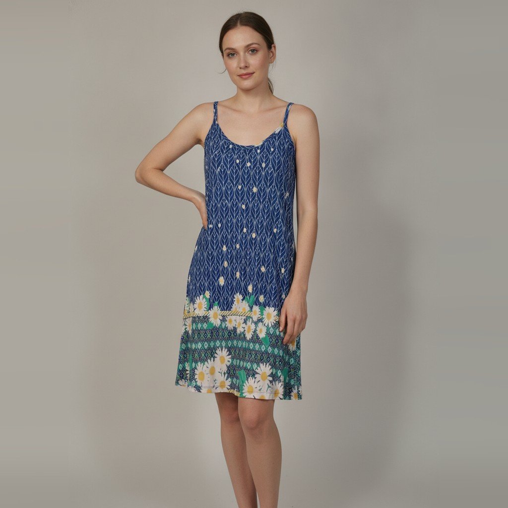 [5089] Vestido Sin marca Sin manga azul y Multicolor Floral talle M con tirantes