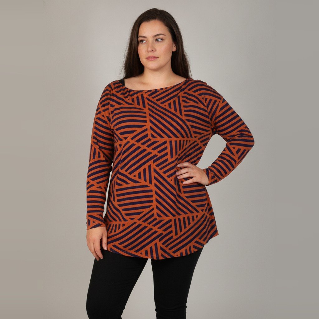 [5090] Blusa Sin marca manga larga azul y beige Estampado talle GG
