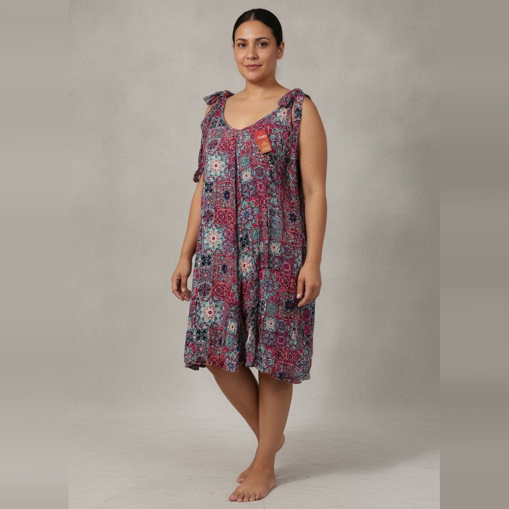 [5094] Vestido Sin marca Sin manga bordó y Multicolor Floral talle G