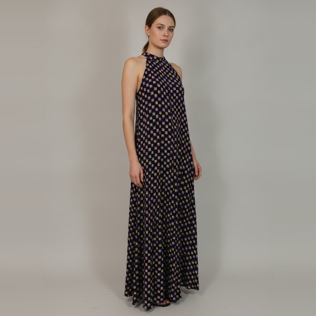 [5096] Vestido Sin manga morado y Multicolor Estampado talle G largo