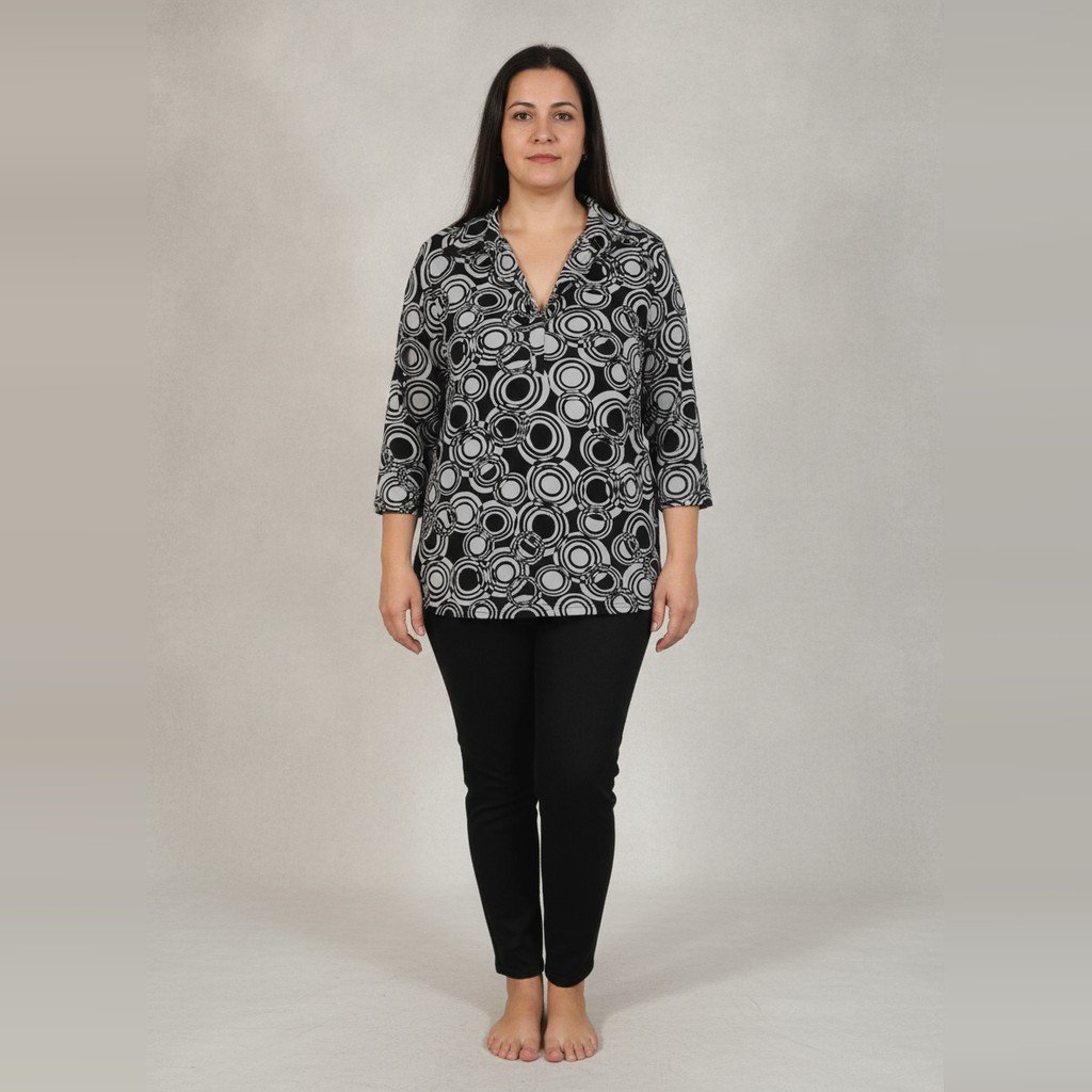 [5097] Blusa Sin marca manga larga gris y negro con estampado talle L