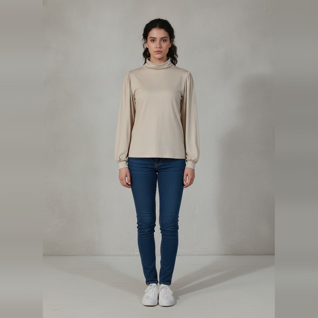 [5117] Abrigo Sin marca manga larga beige Liso talle XL con detalle de goma en los puños y cuello NUEVO 