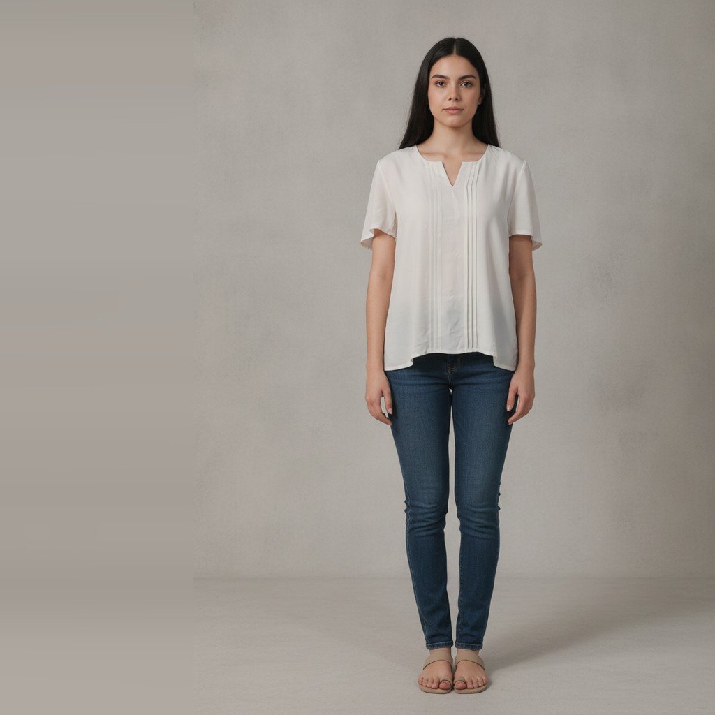 [5120] Blusa Sin marca manga corta blanco Lisa talle G corte V
