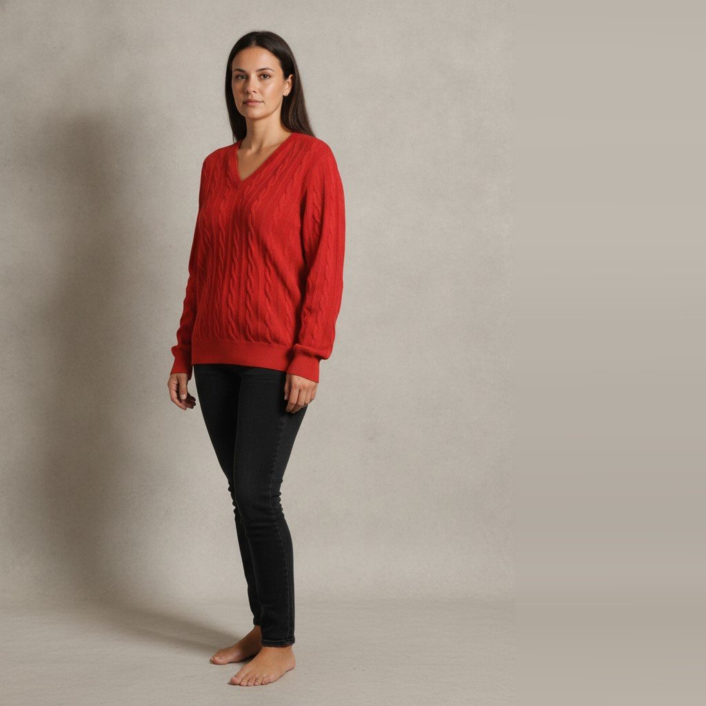 [5121] Abrigo Sin marca manga larga rojo Liso talle M corte V marca Lupo 