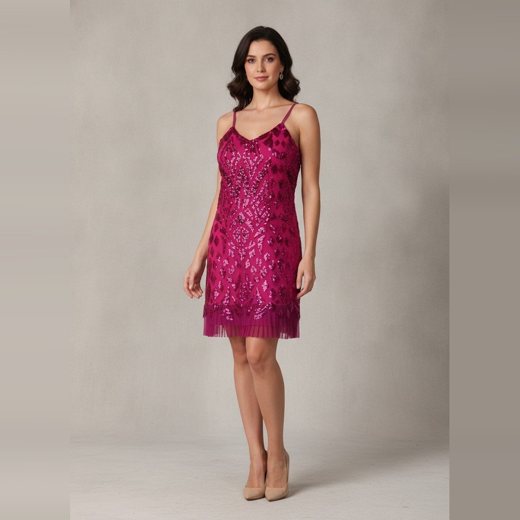 Vestido sin manga rosa con detalle de lentejuelas talle P brilloso con boladitos