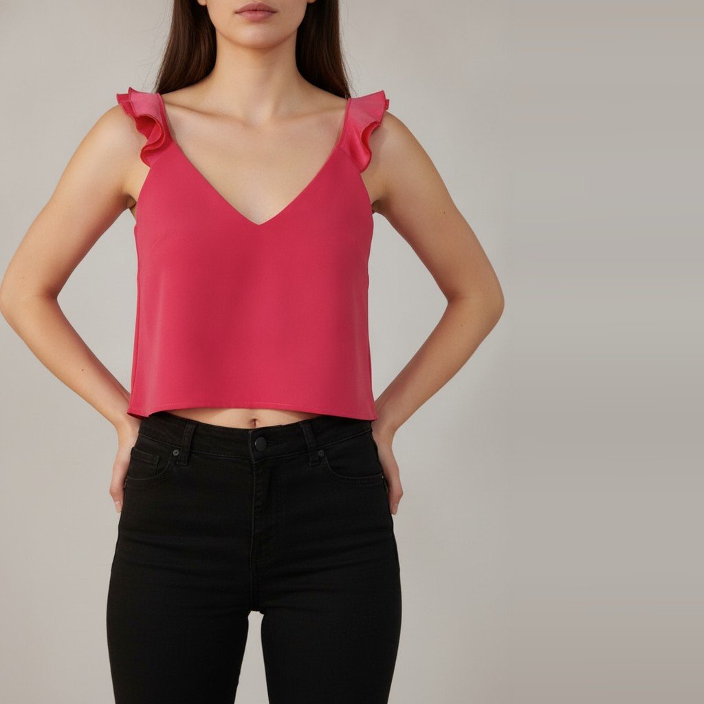 Blusa sin manga rosa Liso talle P con detalle de bolados