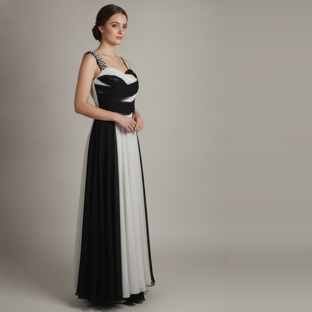 Vestido Carlos Burró blanco y negro Liso talle P con detalle de perlitas un solo hombro