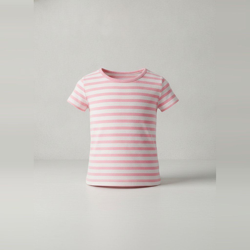 [5357] Remera manga corta rosa y beige a rayas talle 12M