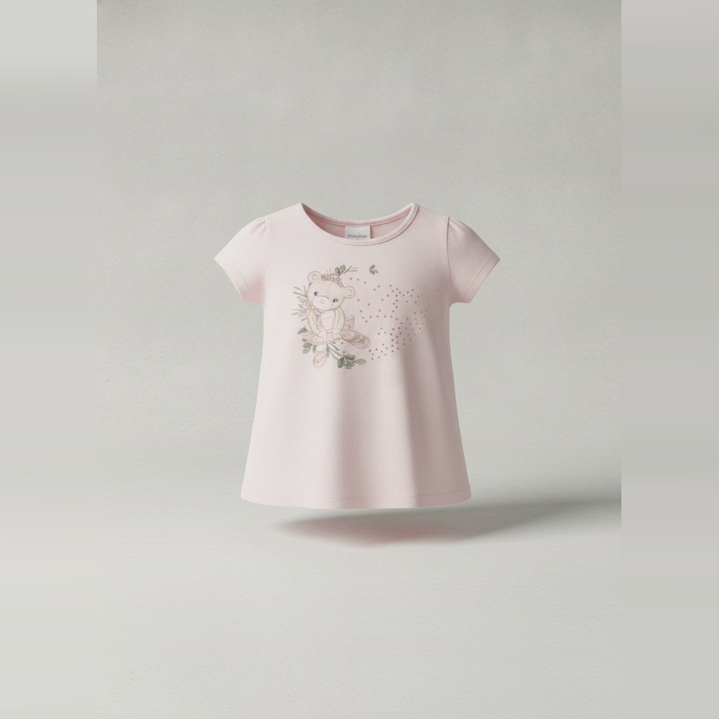 [5369] Remera Milon manga corta beige con dibujo de osito talle 18M