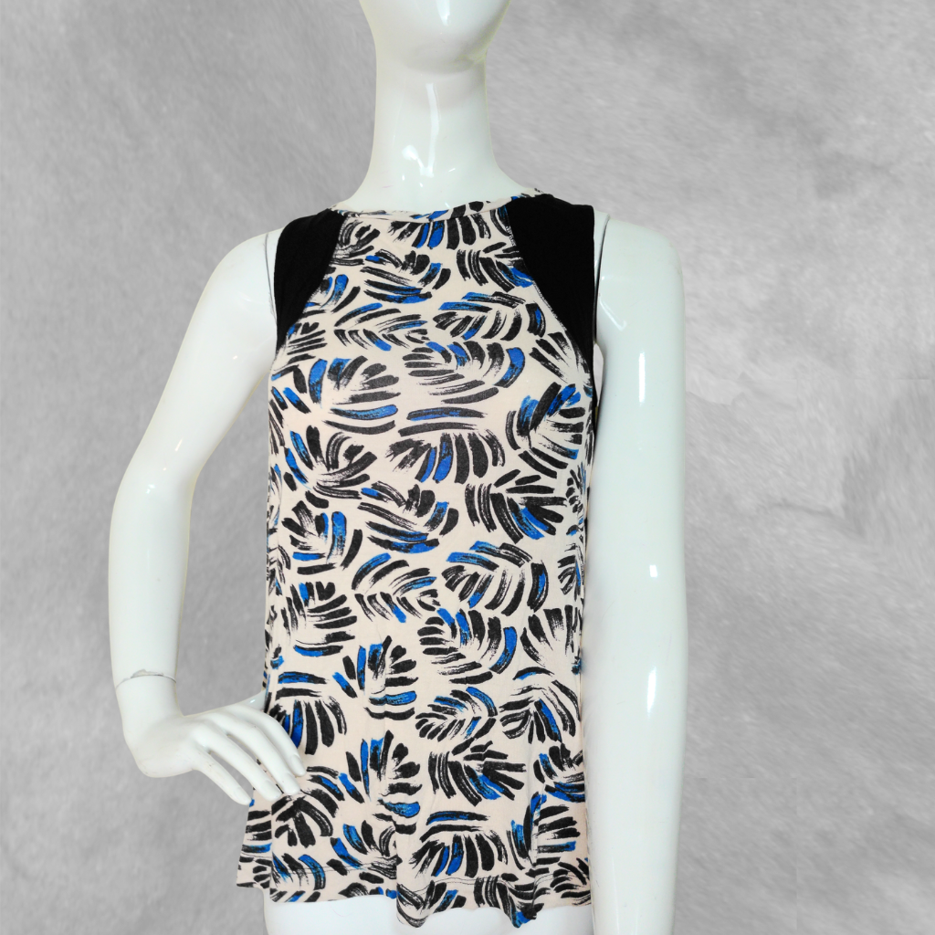 Blusa Vitamina Sin manga beige y negro talle 40 Azul