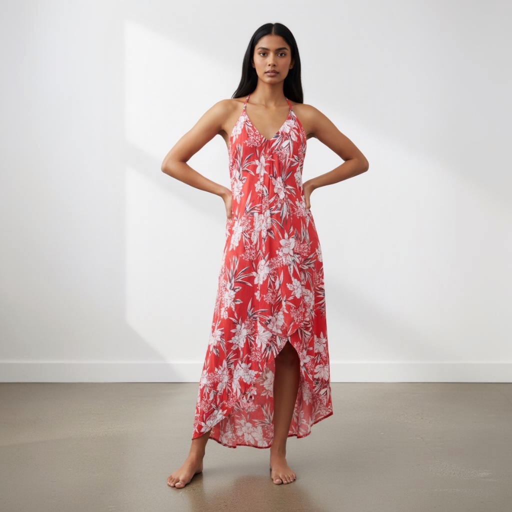 Vestido Sin marca Corto naranja y blanco talle M