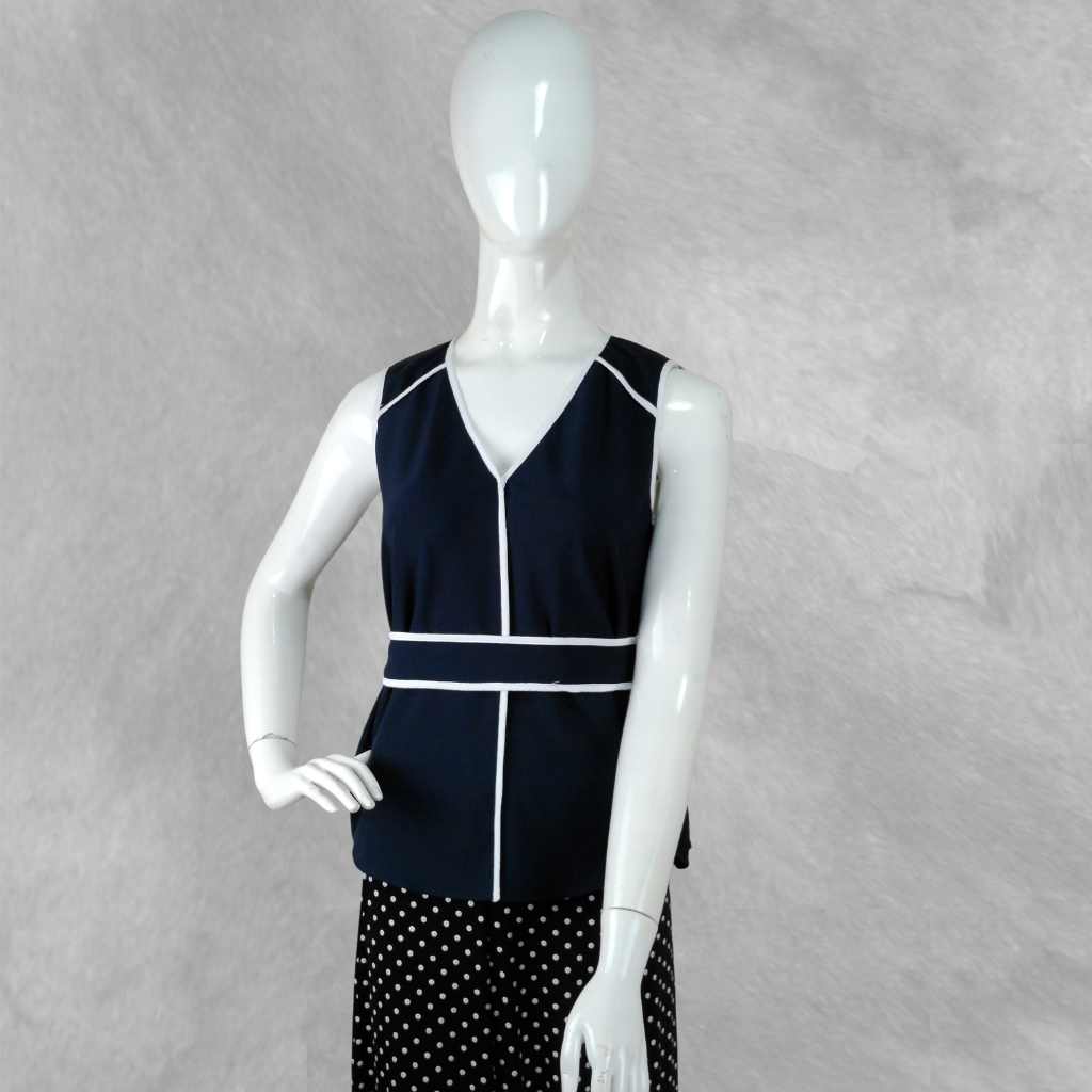 Blusa Zara Sin manga azul oscuro y blanco talle S Con detalles