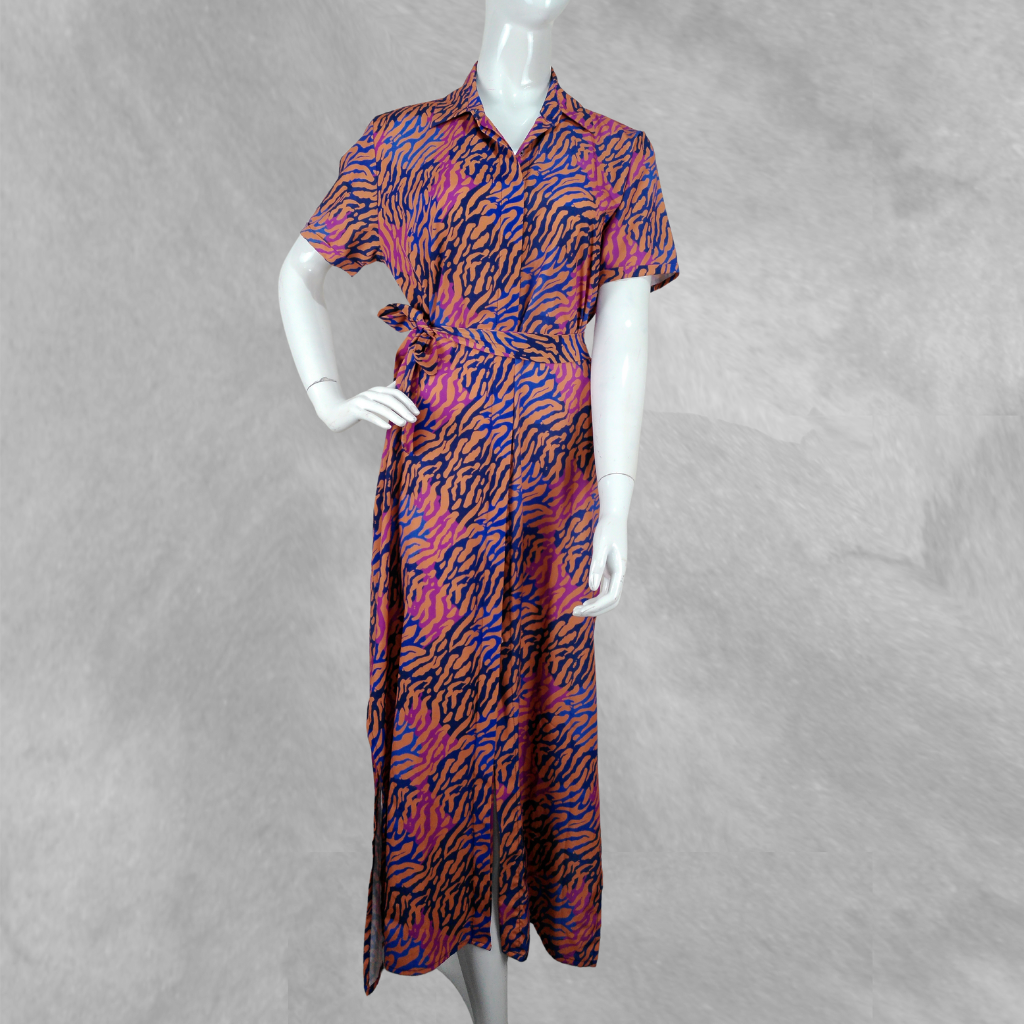 Vestido Marie Marie largo naranja y azul Estampada talle M Fucsia