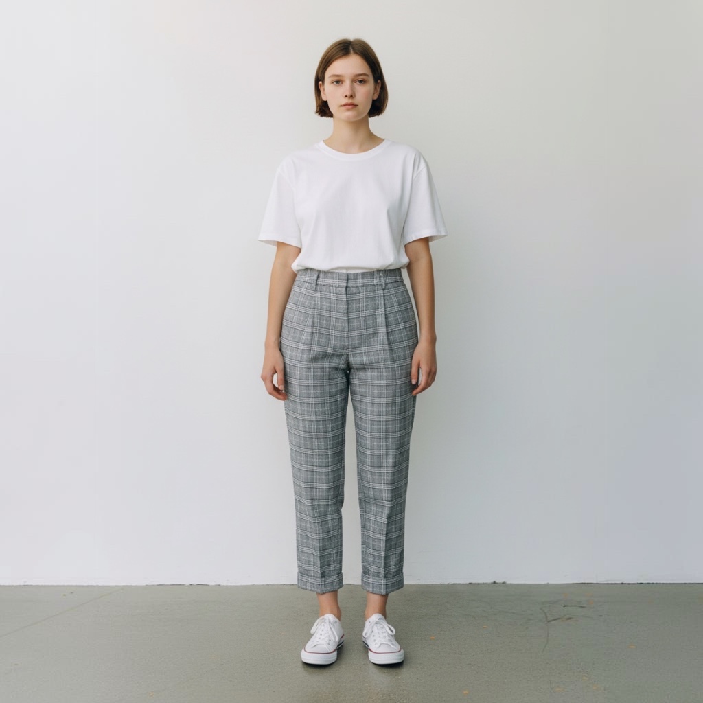 Pantalón Easy Wear negra y blanco Cuadros talle 40